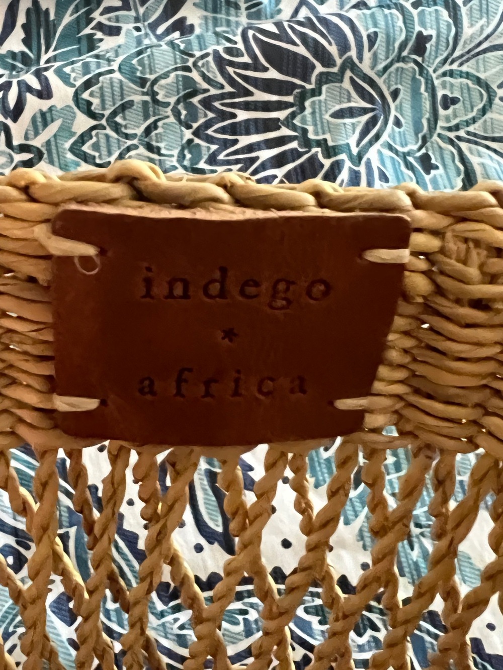 Indego Africa Woven Tan Straw Tote with Leather Accent